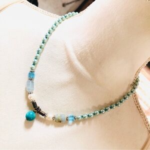 Handcrafted genuine stone calcite pearl vintage beaded necklace